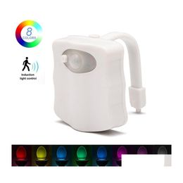 Nachtlichter LED Toilettensitz Nachtlichter 8 Farben Smart Pir Motion Sensor WC Light Battery Battery Hintergrundbeleuchtung f￼r Toilettensch￼ssel er l otlaj