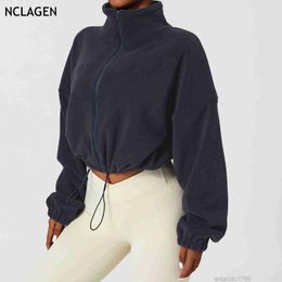 Women's Jackets Active Sets Nclagen Winter Running Jacket Outdoor Cashmere Sports Coat Women's Autumn Loose Warm Casual Gym Clothing Top