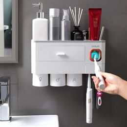 Toothbrush Holders Bathroom Tooth brush Holder Magnetic Inverted Toothpaste Dispenser Wall Mount Makeup Storage Rack Bathroom Accessories Set 221205