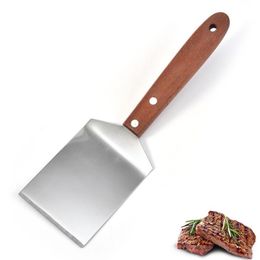 Baking Tools Stainless Steel Steak Spatula Pancake Scraper Turner Grill Beef Fried Pizza Shovel With Wood Handle Kitchen BBQ Tools SN4752