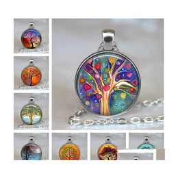 Pendant Necklaces Tree Of Life Glass Cabochon Statement Necklace Pendant Jewelry Vintage Charm Chain Choker Gift For Women C3 Drop D Dhyuw