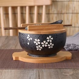 Bowls Japanese Instant Noodles Tableware Dining Room Salad Ceramic Bring Wooden Spoon Chopstick 221203