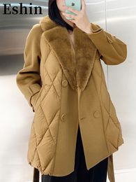 Women's Down Parkas Eshin Autumn Winter High Quality Mink Mosaic Wool Goose Short Lace Up Warm Casual Jacket Fashion Female TH871 221205