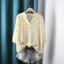 Women's Blouses Lamtrip Flowers Print Half Sleeve Cotton Shirt Blouse 2022 Summer