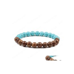 Beaded 8Mm Natural Stone Wooden Beads Bracelets Men Black Ethinc Meditation White Lava Bracelet Women Prayer Jewellery Yoga Bangle Dro Dhnkf