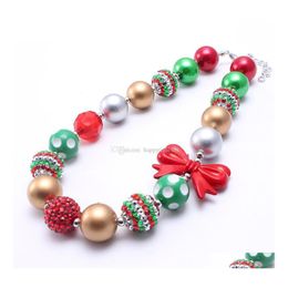 Beaded Necklaces Design Christmas Baby Kid Chunky Necklace Gift Red Bow Bubblegume Bead Jewellery For Girl Drop Delivery Necklaces Pend Dhuzh