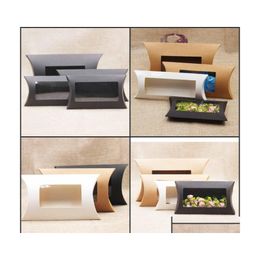 Gift Wrap Kraft Pillow Box With Clear Pvc Window Black Brown White Shape Handmade Candy Soap Packaging 255 N2 Drop Delivery Home Gar Dhsj6