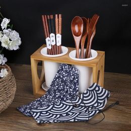 Dinnerware Sets Chinese Chopsticks Tableware Wooden Cutlery With Spoon Fork Cloth Pocket Environment Friendly Travel Portable