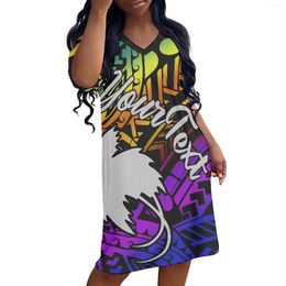 Casual Dresses T-Shirt Dress Short Sleeve V-Neck Plus Size Spring And Fall Women's Clothing Papua Guinea Pattern Design Print