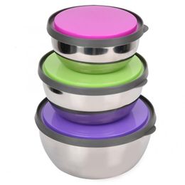 Bowls 3Pcs Stainless Steel Seal Fruit Storage Instant Noodle With Lid Reusable Student Lunch Box Food 221203