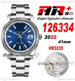 ARF 126334 41 VR3235 Automatic Mens Watch Date Fluted Bezel Blue Stick Dial 904L OysterSteel Bracelet Super Edition Same Serial Warranty Card Just Puretime E5