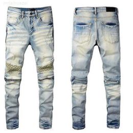 Мужские джинсы модные мужские мужские дизайнер роскошный стиль джинсовые брюки. Разочарованный рваный байкер Черно-голубой джинсовый мотоцикл Размер 28-40JDF8