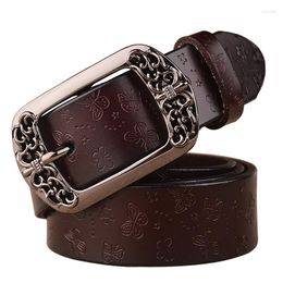 Belts Carved Hollow Women Belt Metal Pin Buckle Genuine Leather Woman Jeans Vintage Brand Design Butterfly Waistband Strap
