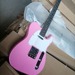 6 Strings Pink Electric Guitar with White Pickguard Rosewood Fretboard Customizable