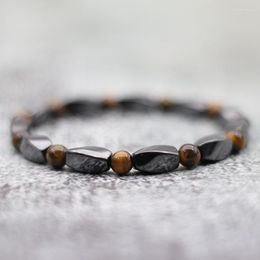 Strand Natural Hematite Tiger Eye Stone Stretch Bracelet Men Women Wristband Trendy Beads Braclet Charms Homme Jewelry Gift For Friend