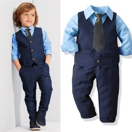 Suits Baby Childrens 4Pcs Set Kids Boys Business Solid Shirt Pants Vast Tie Set For 2 8 Age 221205