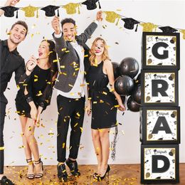 Christmas Decorations 2023 Balloons Boxes GRAD Proud of You Class Off Graduations 4pcs Ball Clear Box With Alphabet For Graduation Party Decors 221205