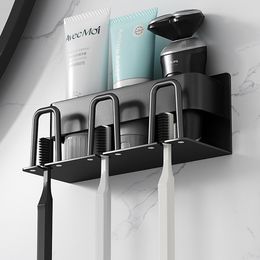 Toothbrush Holders Toothbrush Holder Wall Mounted Razor Stand Toothpaste Storage Rack With Cup Holder Organizer Shelf Bathroom Accessories dv 221205