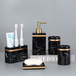 Toothbrush Holders Marble Stripe Resin Toothbrush Holder Base Multifunctional Toothpaste Holder Portable Organizer Case Bathroom Accessories 221205