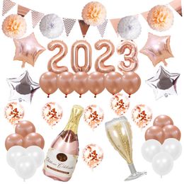 Christmas Decorations 1Set 2023 Happy Year Large Foil Balloons Year's Festival Wedding Party Diy Decoration Props Wine Glassbottle Balloon 221205