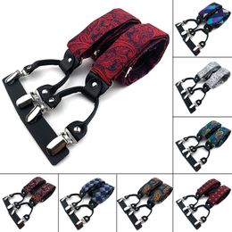 Suspenders Luxury 6 Clip Men's Suspenders Leather Metal Brown Red Blue Braces Men's Wedding Party Dress Vintage Elastic Suspenders Gift 221205