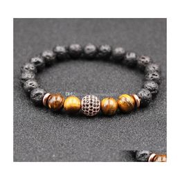 Beaded 4 Styles Charm Women Natural Black Lava Stone Beads Elastic Bracelet Tiger Eye Volcanic Rock Beaded Bracelets Drop Delivery Je Dhozu