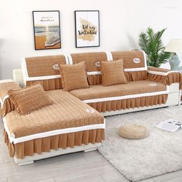 Chair Covers Velvet Sofa Cover With Skirt L Shape Corner For Living Room Thicken Plush Towel Non-slip Couch