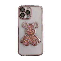 Luxury Glitter Bear Quicksand Rhinestone Cases Apple Cell Phone Case Girls Protective Back Clear Transparent TPU Covers For iPhone14 13 12 Pro max 11 XS Candy Colour