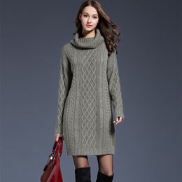 Party Dresses Fall Winter European and American plussize women's knitwear dress long turtleneck sweater women Pullover 221203