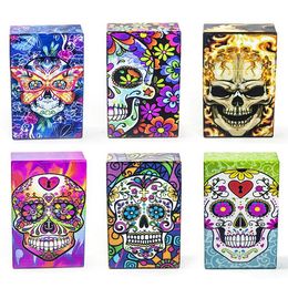 COOL Colourful Plastic Multiple Pattern Cigarette Case Dry Herb Tobacco Cigarette Holder Storage Box Spring Automatic Cover Portable Smoking Stash Container DHL