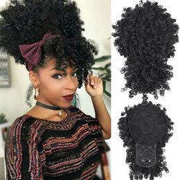 Synthetic Wigs Silike Short Kinky Curly Chignon With Bangs Synthetic Hair Bun Drawstring Ponytail Afro Puff Hair pieces For Women 221205