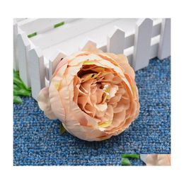 Decorative Flowers Wreaths 1 Pcs Hight Quality European Silk Peony Heads Fall Vivid Fake Leaf Artificial Flowers For Wedding Home Dhwis