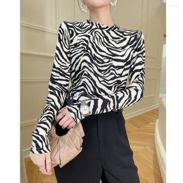 Women's T Shirts Top Print Zebra For Fall 2023 Modern Women Round Neck Long Sleeve Fashon T-shirt High Street