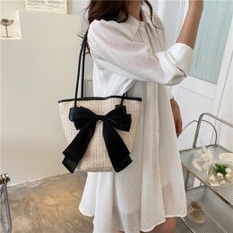 Evening Bags 2022 Women Straw Handbags Fashion Holiday Totes Lovely Bow Shoulder Beach 3 Colors Drop