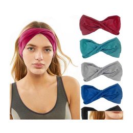 Headbands S Solid Twist Sport Yoga Stretch Headbands Women Fashion Turban Bandana Head Wrap Hair Accessories Drop Delivery Jewellery H Dhtmx