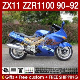 Full Fairings For KAWASAKI NINJA ZX 11 R 11R ZX11 R ZZR1100 ZX11R 90 91 92 Body 164No.110 ZZR 1100 CC ZX-11R ZZR-1100 1990 1991 1992 ZX-11 R 90-92 ABS Fairing Kit blue stock