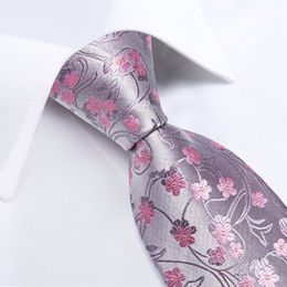 Neck Ties 100% Silk Floral Pink For Men Wedding Party Man Tie Handkerchief Brooch Cufflinks Set Accessories Gravata DiBanGu 221205215i