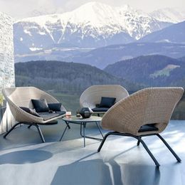 Camp Furniture Outdoor Rattan Chair Sofa Coffee Table Three-piece Set Balcony Single Courtyard Sun Room Villa Nordic Art Combination