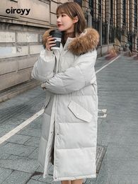 Women's Down Parkas Circyy Jacket Women Long Winter Coat Hooded Fur Collar Outwear Parka Ladies Warm Loose Fashion Korean Style Clothes 221205