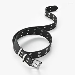 Belts 110cm Star Eye Rivet Belt Goth Style Punk Women Men's Jeans Double Eyelet Grommet Waist Strap PU Leather Cummerbunds