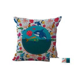 Pillow Case Small Fish Pillowcase Printing Cushion Er Square Cotton And Linen Pillow Case Sofa Home Decorate Mermaid Pattern 7My C1 Dhwxe