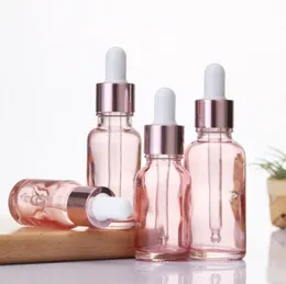 10-50ml Cherry Pink Glass Refillable Essential Oil Perfume Bottle Liquid Reagent Pipette Dropper Bottles with Rose Gold Cap