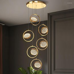 Pendant Lamps Stair Chandelier Modern LED Lamp Designer Villa Loft Hall Nordic Circle Hanging Wire Restaurant Kitchen Bar