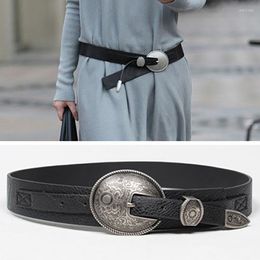 Belts Leather Belt Women Fashion Cinch Wide Waist Metal Pin Buckle Curved Costume Dress Coat Accessory Vintage Decoration For Lady