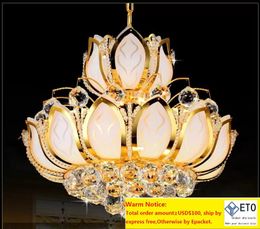Lotus Flower Ceiling Light Modern Crystal Chandelier Lighting Holder 7 Lights Gold Chandeliers 110V 220V