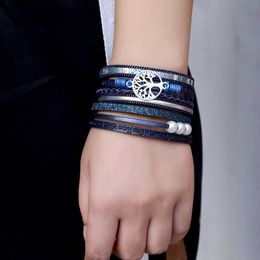 UPDATE Letter Laugh Every Day Bracelet Leather Pearl Multilayer Tree of Life Women Bracelets Wristband Bangle Cuff Will and Sandy Fashion Jewellery