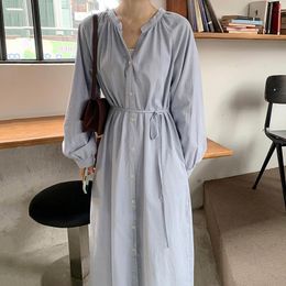 Party Dresses Chic Solid Color Shirt Women Casual Loose Button Lace Up Maxi Elegant Ladies Streetwear Autumn Winter Clothes 221203