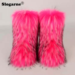 Stivali da donna Inverno Fluffy Pelliccia sintetica Donna Peluche Neve calda Calzature di lusso Scarpe da bambina ry Bottes Fashion 221203