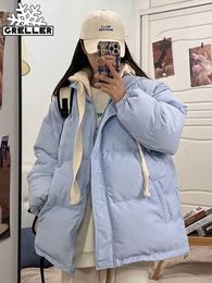 Women's Down Parkas GRELLER Short Jacket Woman Fall Winter Thicken Warm Spliced Coat Oversized Korean Fashion Loose Puffer Outerwear 221205