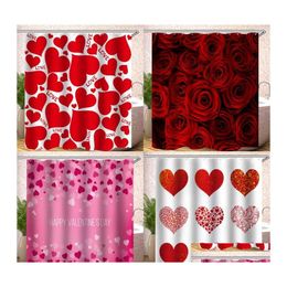 Shower Curtains 180X180Cm Bath Shower Curtain Digital Print Water Proofing Polyester Material Curtains Love Rose Petal Pattern Arriv Dhv0T